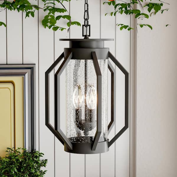 Kiyani 18 in. 3-Light Black Outdoor Pendant Light