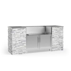 Outdoor Kitchen Signature SS 79.16 in. L x 25.5 in. D x 37 in. H 6-Piece Cabinet Set in White Crystal Marble Stone