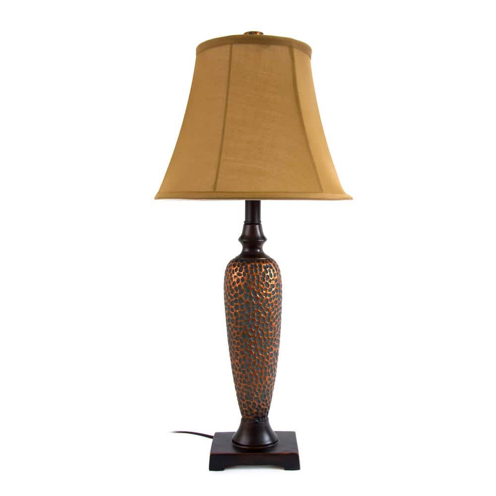 Hammered Bronze 3-Way Switch Lamp Set with Light Brown Shades