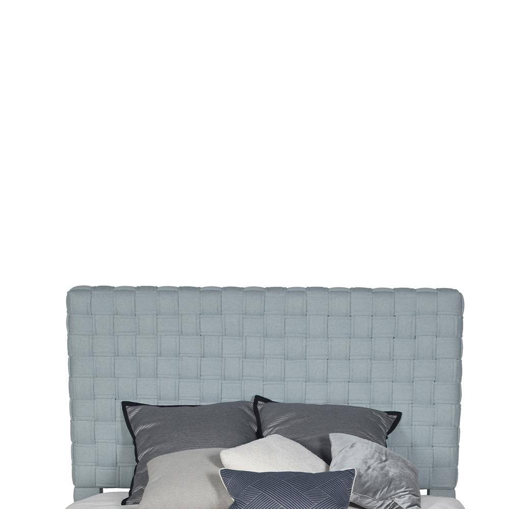 Light Teal Chenille Upholstered Queen Bed with Tufted Headboard and Drawers