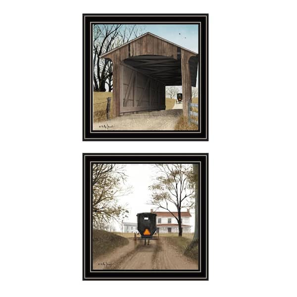 Framed 14 in. x 14 in. 2-Piece Vignette Headin' Home, Miller's Creek Bridge Black Framed Wall Art Wall Art Print
