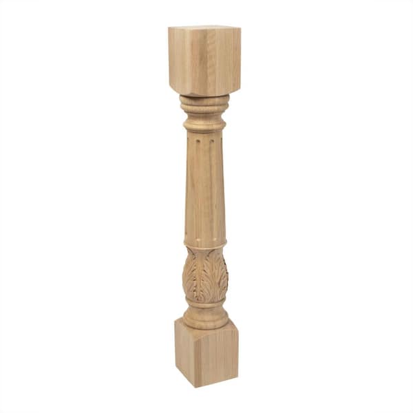 American Pro Decor 5 in. x 35-1/4 in. Unfinished North American Solid Red Oak Acanthus Leaf Kitchen Island Leg
