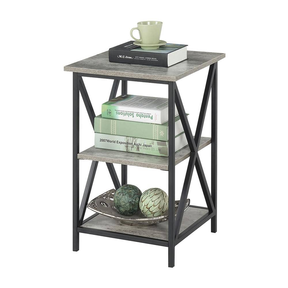 Tucson Faux Birch and Black Metal 3-Tier Square End Table