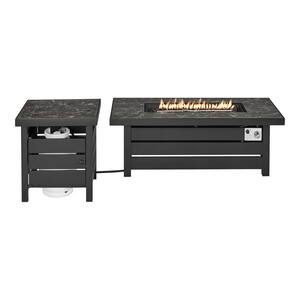 Sunbury 48 in. Steel Low Profile Black Marble Tile Top LP Gas Fire Pit with Tank Holder