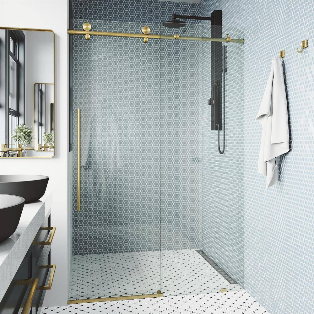 Elan E-Class 48-52" Matte Brushed Gold Frameless Sliding Shower Door with Clear Glass