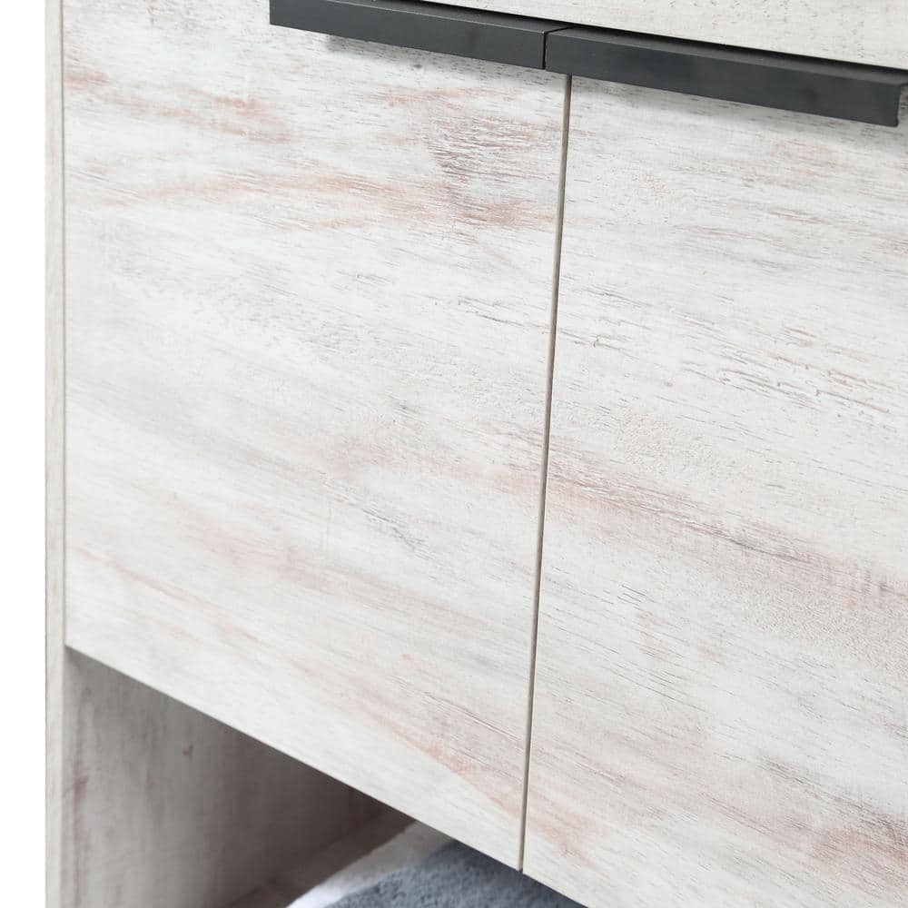 24" Walnut and White Vitreous China Single Bathroom Vanity