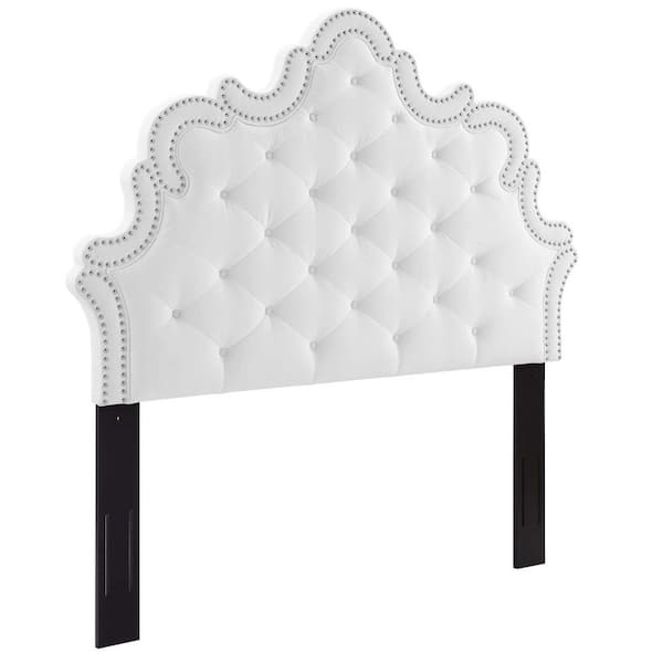 MODWAY Arabella 67.5 in. Button-Tufted Performance Velvet Full/Queen Headboard in White