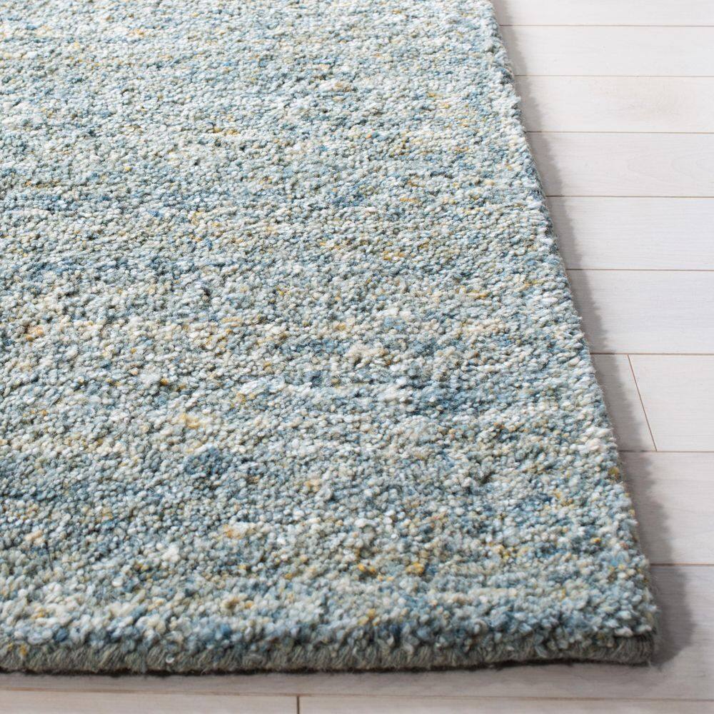 Handmade Blue and Olive Wool Tufted Runner Rug
