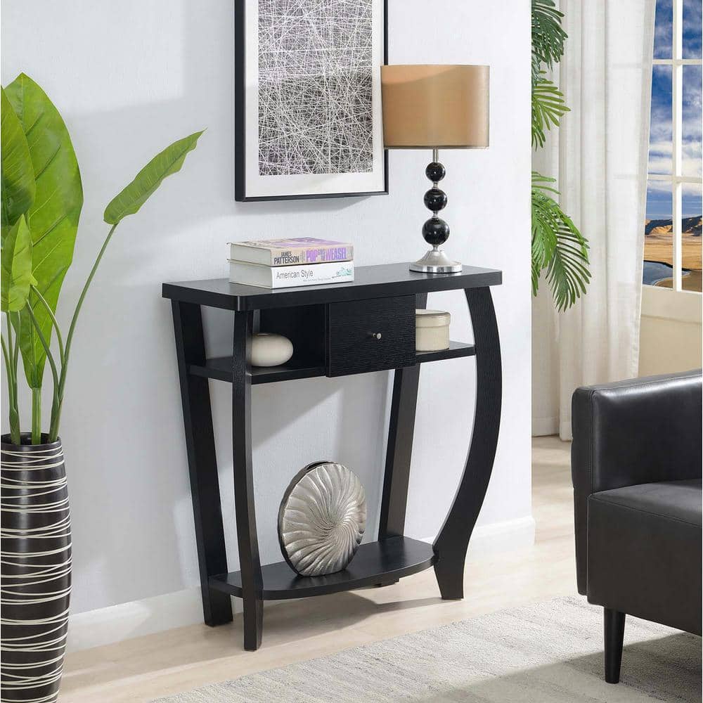 Dorchester Black Woodgrain Console Table with Drawer Storage