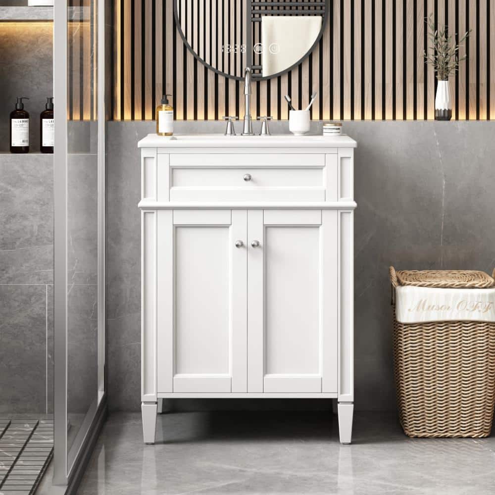 24 in. Bathroom Vanity with Top Sink, Modern Storage Cabinet with 2 Doors and Tip-Out Drawer with Organizers price history on PriceWatchPro