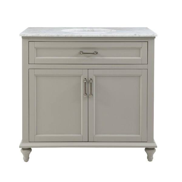 Home Decorators Collection Charleston 37 in. W x 22 in. D Bath Vanity in Grey with Natural Marble Vanity Top in White