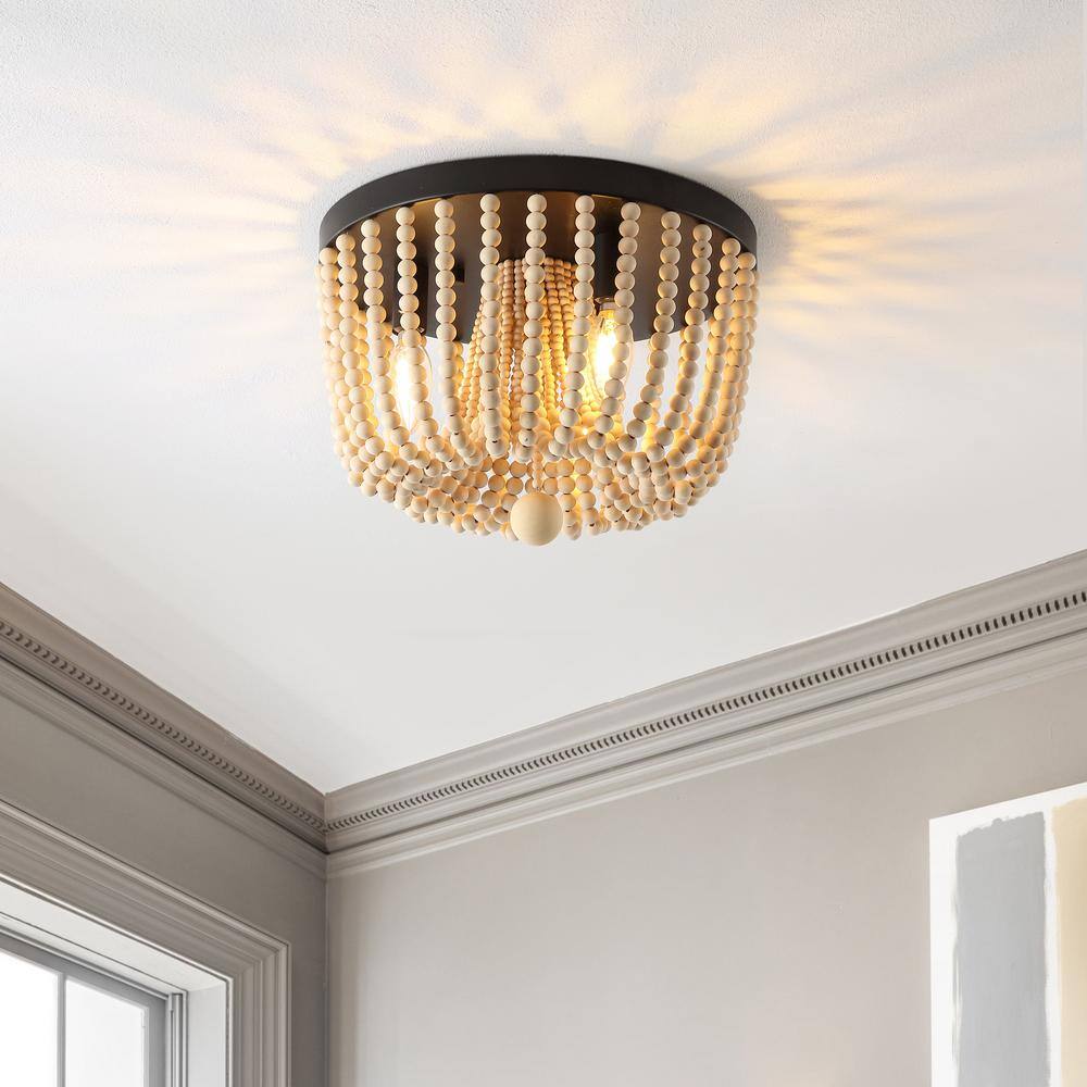Bronze Bohemian Iron and Wood Bead LED Flush Mount Light