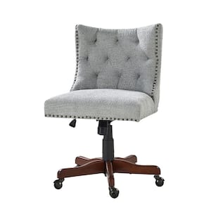 Sadie Grey Boucle Seat Swivel and Adjustable Height Tufted Armless Task Chair with Nailhead Trim and Solid wood foot