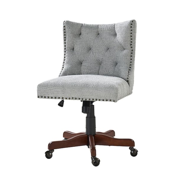 JAYDEN CREATION Sadie Grey Boucle Seat Swivel and Adjustable Height Tufted Armless Task Chair with Nailhead Trim and Solid wood foot