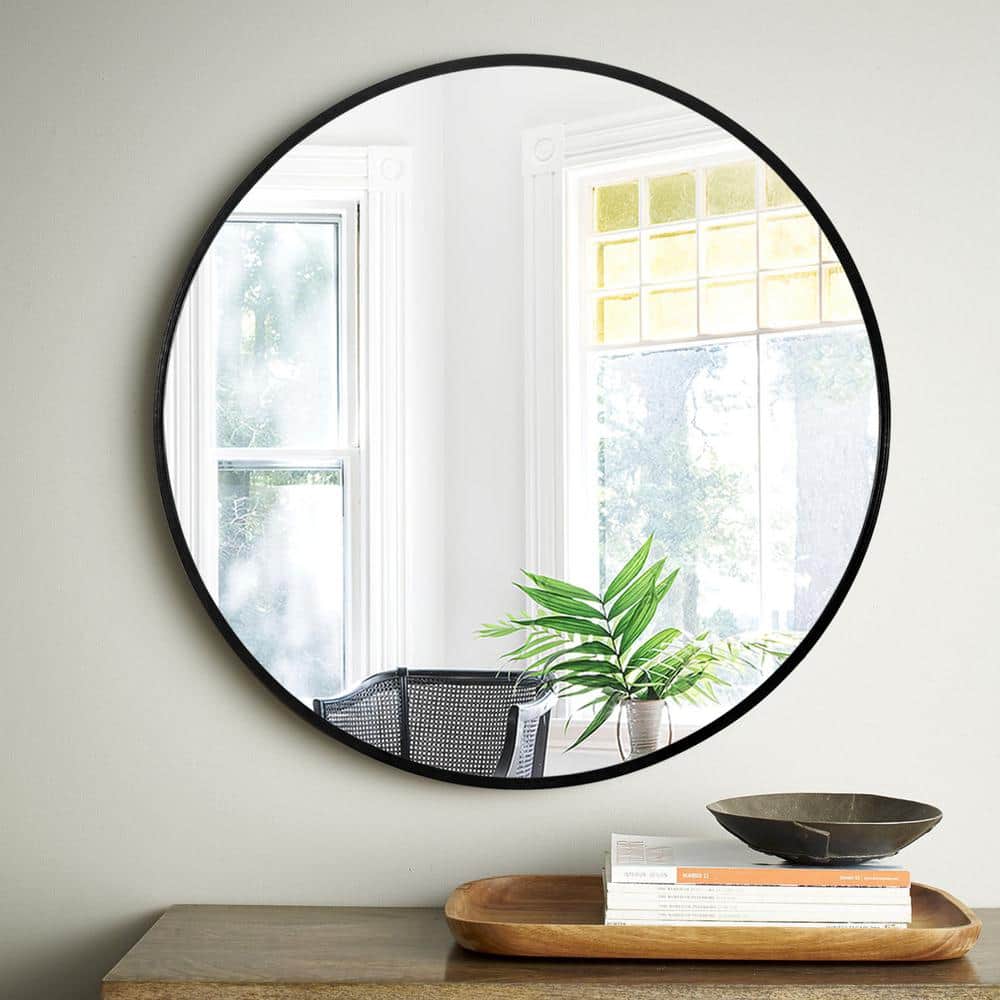 32 in. W x 32 in. H Classic Round Accent Mirror in Black