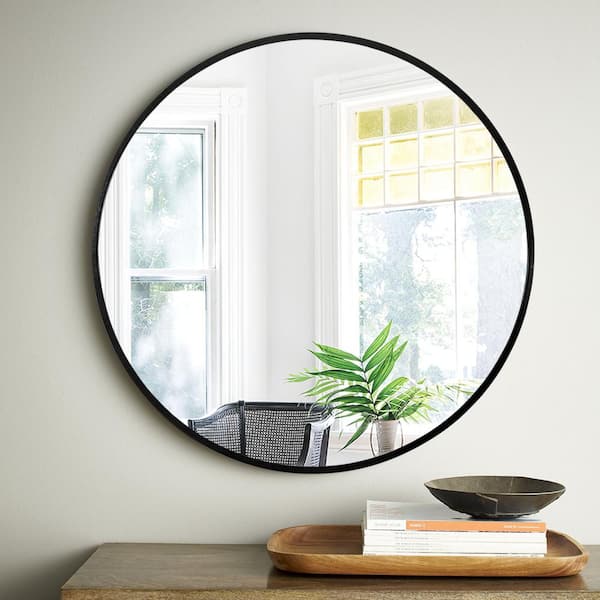 Lirago 32 in. W x 32 in. H Classic Round Accent Mirror in Black