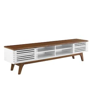 Render 70 in. Walnut White TV Stand Fits TV up to 70 in. with Storage Slatted Sliding Door