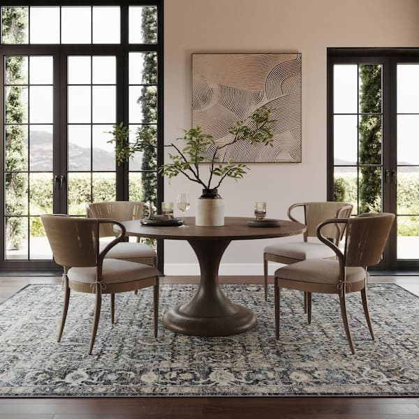 4 ft. x 6 ft. Blue Calvaya Traditional Bordered Washable Indoor Area Rug