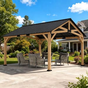 13Ft x 15Ft Wood Hardtop Outdoor Patio Gazebo with Roof