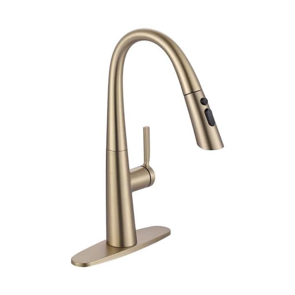 VEVETTA 18 in. H Single Handle Pull Down Sprayer Kitchen Faucet with 3-Spray and 360° Spout Swivel Mode in Gold
