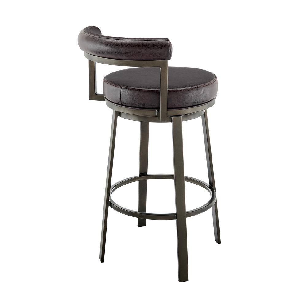 Adjustable Mocha Swivel Counter Stool in Brown Faux Leather