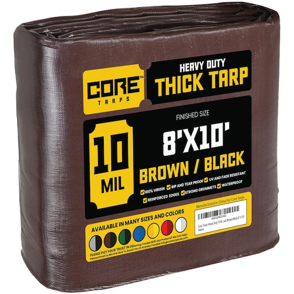 CORE TARPS 8 ft. x 10 ft. Brown/Black 10 Mil Heavy Duty Polyethylene Tarp, Waterproof, UV Resistant, Rip and Tear Proof