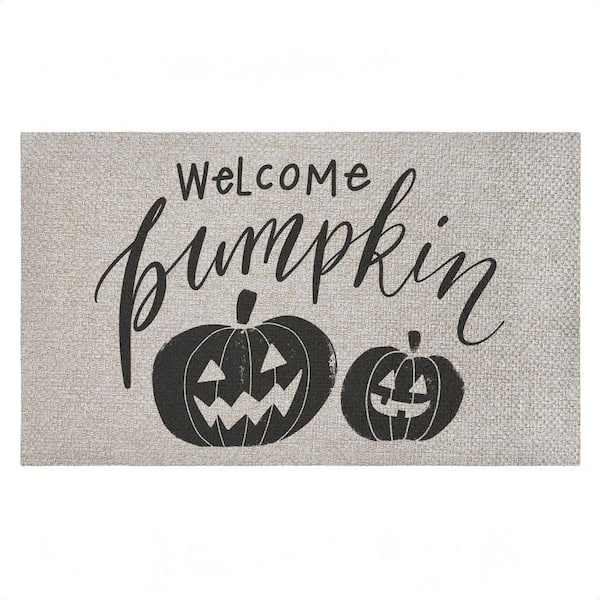 Welcome Pumpkin Minimal Black 18 in. x 30 in. Polyester Non-Slip Outdoor Door Mat