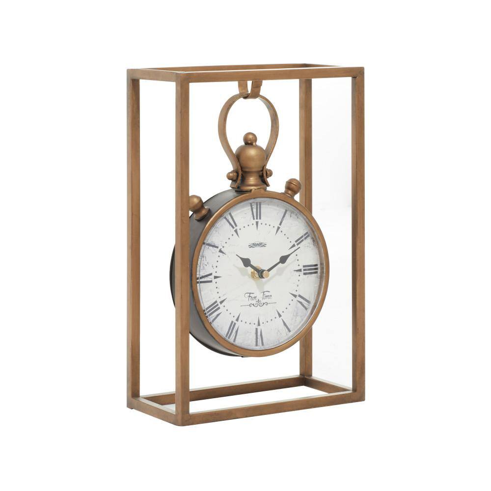 Bronze Metal and Wood Vintage Table Clock