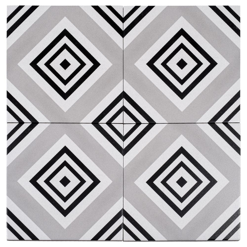 Lucia 8" Black and Gray Porcelain Patterned Tile