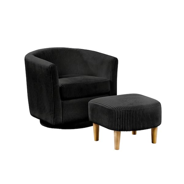 Best Quality Furniture Jocelyn Black Velvet Fabric Chair and Ottoman (2-Piece)
