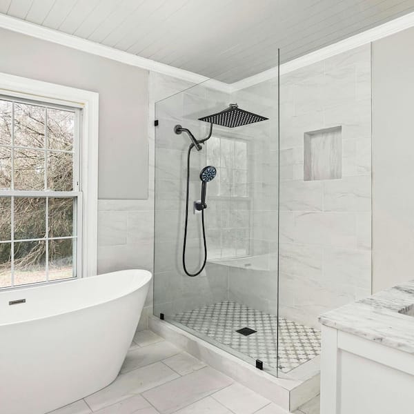 9-Spray Patterns Rainfull 2-in-1 Adjustable Fixed Shower Head with Filter 1.8 GPM and Handheld Shower Head in Black