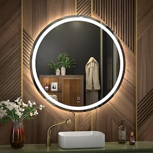 28 in. W x 28 in. H Large Round Frameless Dimmable Anti-Fog Wall Bathroom Vanity Mirror in Silver
