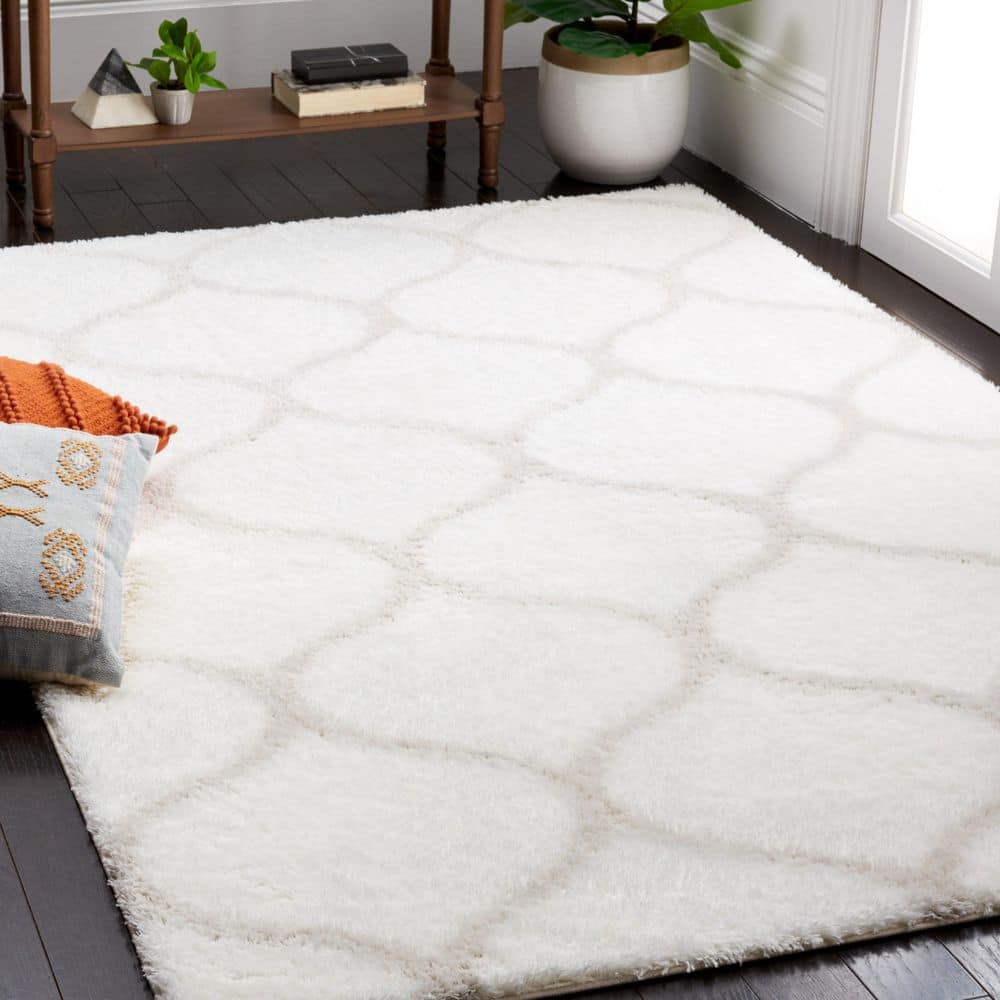 Tahoe Shag 5 ft. x 7 ft. White/Silver Trellis Modern Area Rug price history on PriceWatchPro