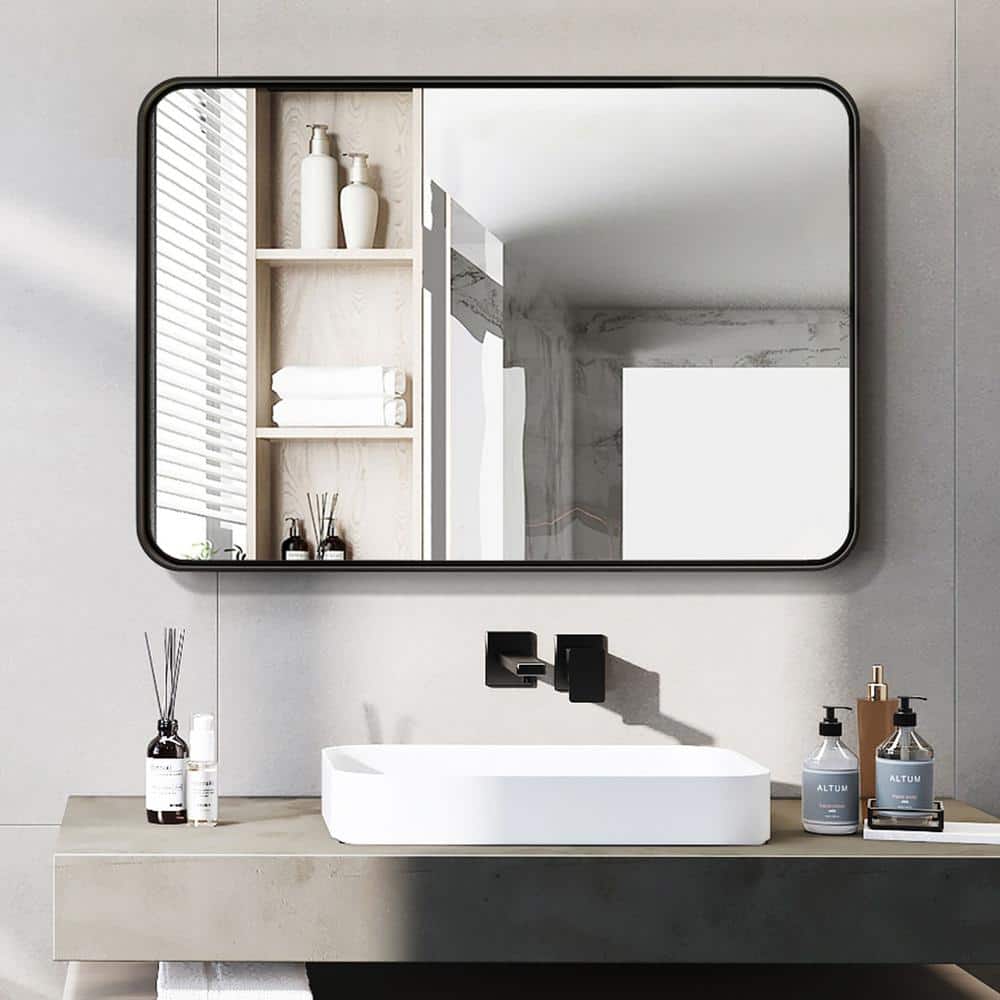 22 in. W x 32 in. H Deep Frame Wall Decorative Mirror in Black
