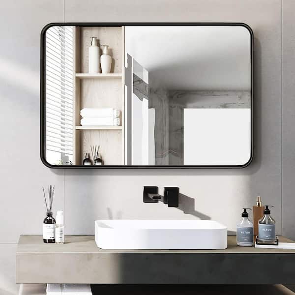 Lirago 22 in. W x 32 in. H Deep Frame Wall Decorative Mirror in Black