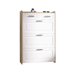 31.5 in. W x 9.25 in. D x 47.24 in. H White Linen Cabinet Shoe Cabinet with 3 PVC Doors 2-Drawers