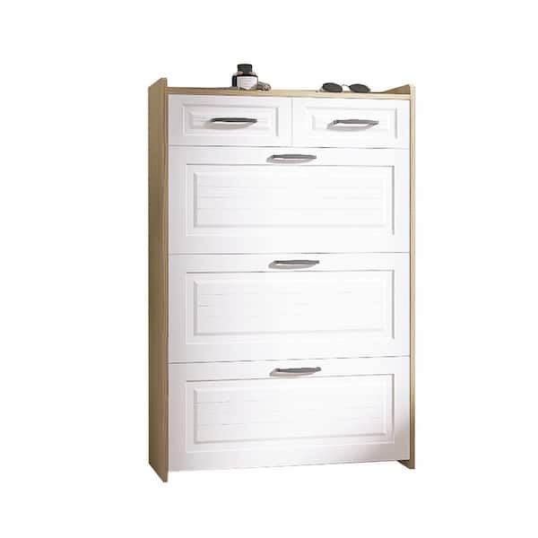Unbranded 31.5 in. W x 9.25 in. D x 47.24 in. H White Linen Cabinet Shoe Cabinet with 3 PVC Doors 2-Drawers