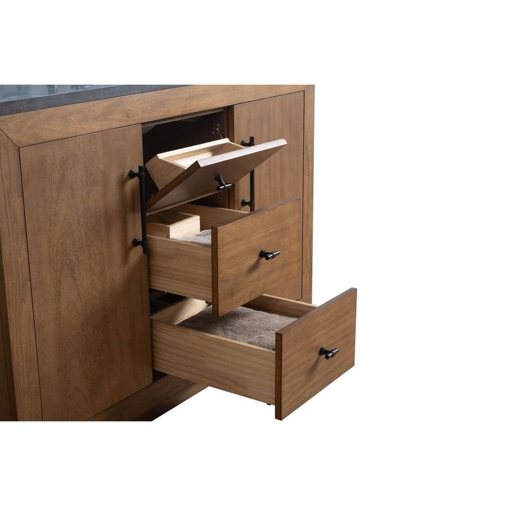 48" Tan Poplar Wood Bathroom Vanity with Black Limestone Top