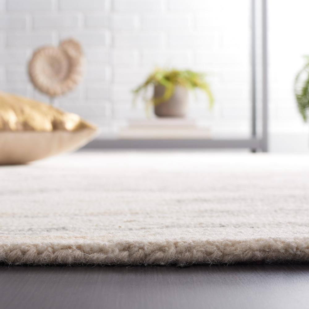 Ivory and Gray Abstract Handmade Wool 4' x 6' Area Rug