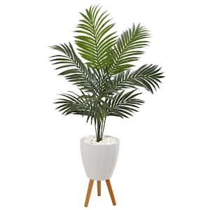 4.5 ft. Kentia Artificial Palm Tree in White Planter with Legs