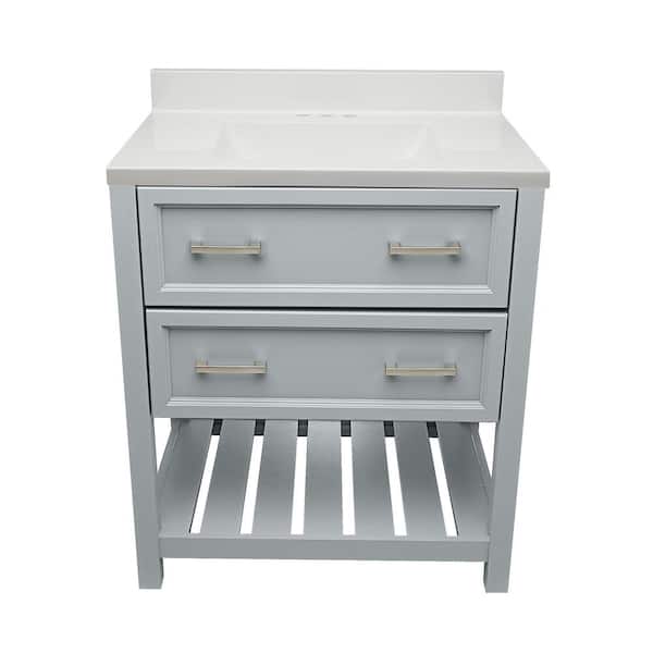 Ella Tremblant 31 in. W x 22 in. D x 36 in. H Bath Vanity in Gray with White Cultured Marble Top with Backsplash