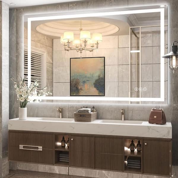 30 in. W x 48 in. H Rectangular Frameless Anti-Fog LED Front Light And Backlit Wall Mount Bathroom Vanity