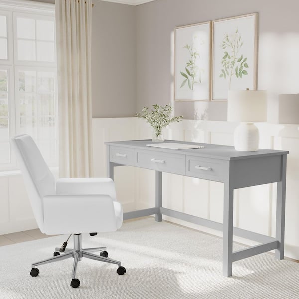 Hutton 54 in. Rectangle Gray Frame/Brushed Nickel Hardware Home Office 3 Drawer Desk