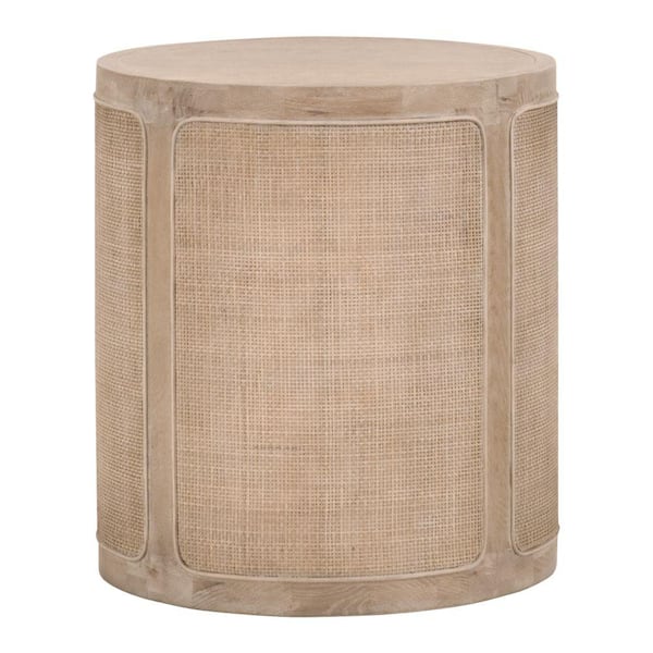Benjara 21 in. Gray Round Wood End Table with Wooden Frame