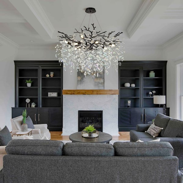 30 in. 10-Light Black Tree Branch Chandelier, K9 Crystal Kitchen Island Chandelier for Dining Room, Living Room, Foyer