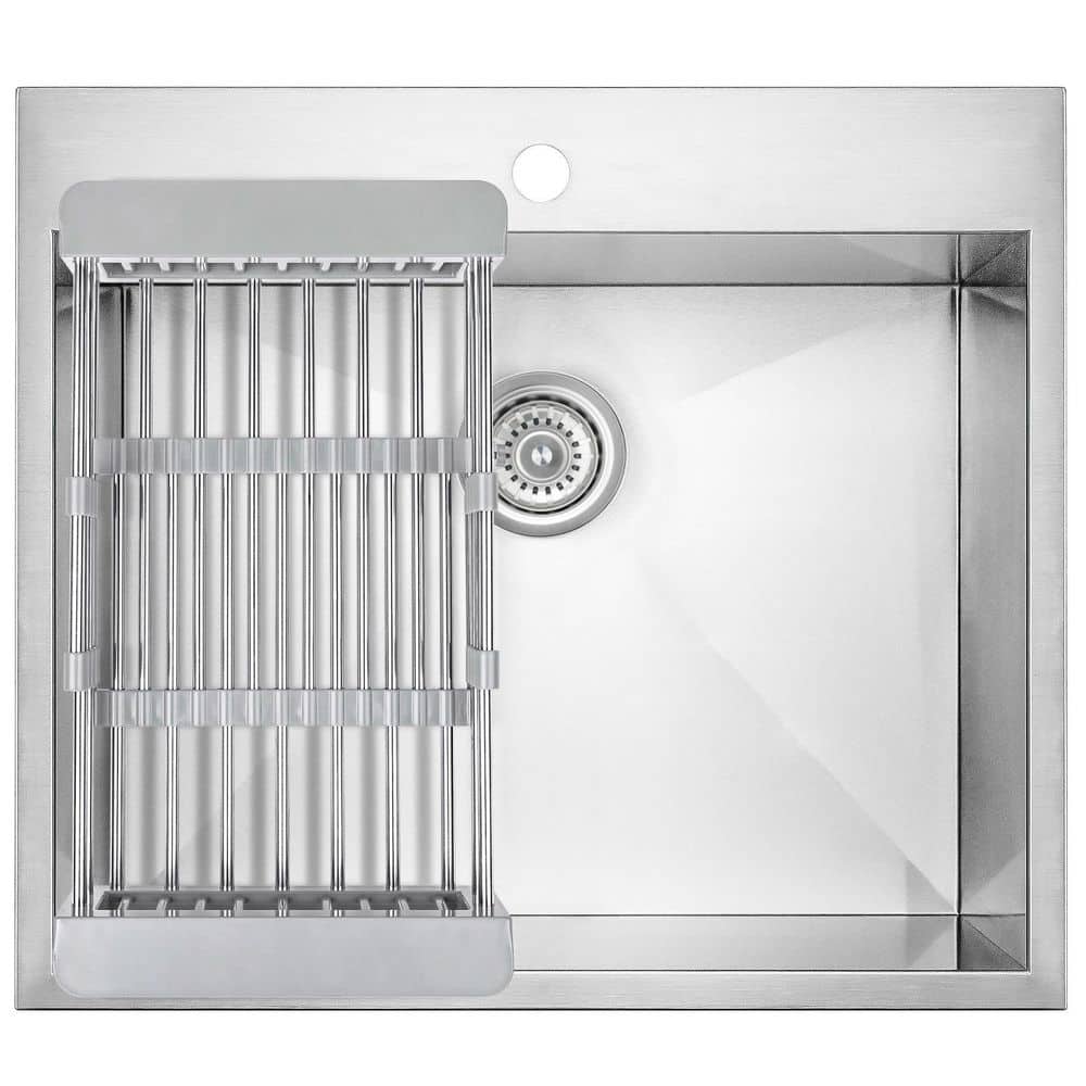 Brushed Stainless Steel Single Bowl Kitchen Sink with Tray