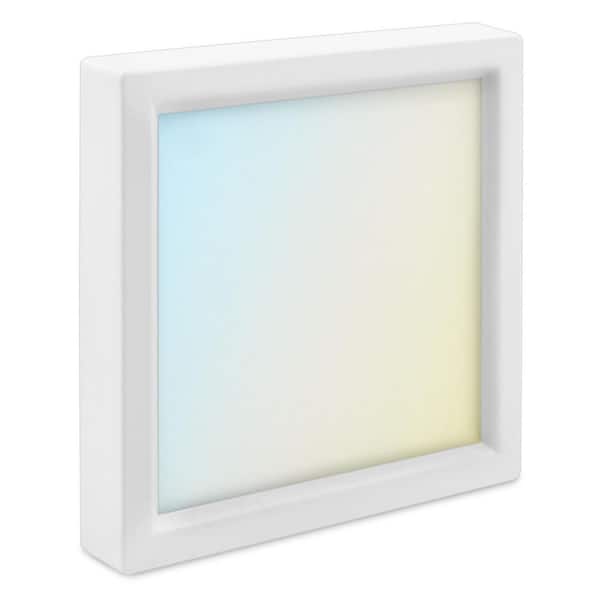 LUXRITE 4 in. Square White Modern Flush Mount Ceiling Light Selectable LED Integrated 10W 600LM 5CCT 2700K-5000K Dimmable ETL