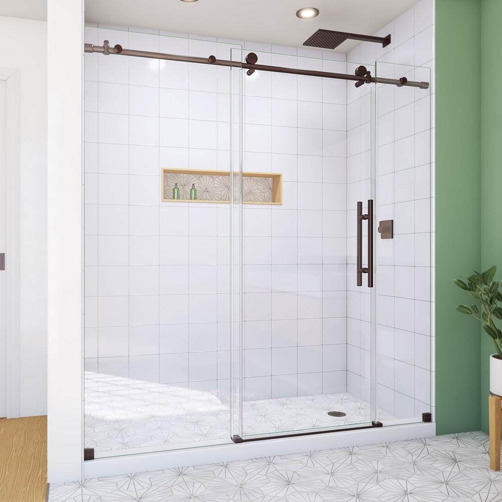 68-72" Frameless Sliding Shower Door with ClearMax Glass and Oil Rubbed Bronze Finish