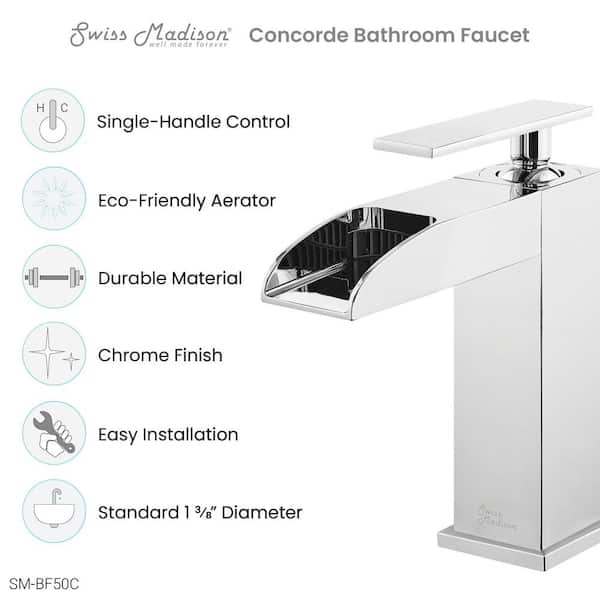 Concorde Single-Handle Single-Hole Waterfall Bathroom Faucet in Polished Chrome