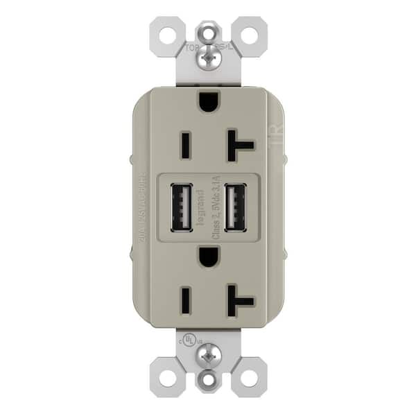 Legrand radiant 20 Amp 125-Volt Tamper Resistant Duplex Outlet with 3.1 Amp USB, Nickel